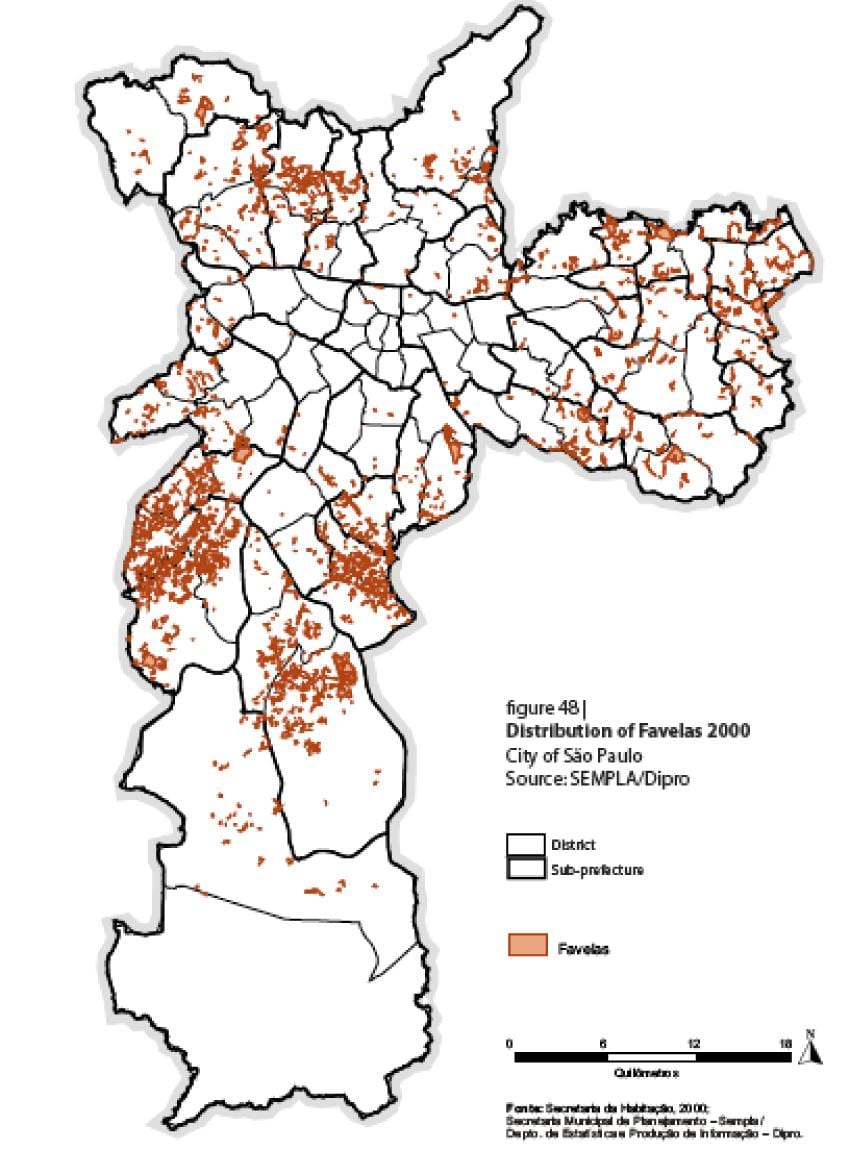 kaart van Sao Paulo favela ' s