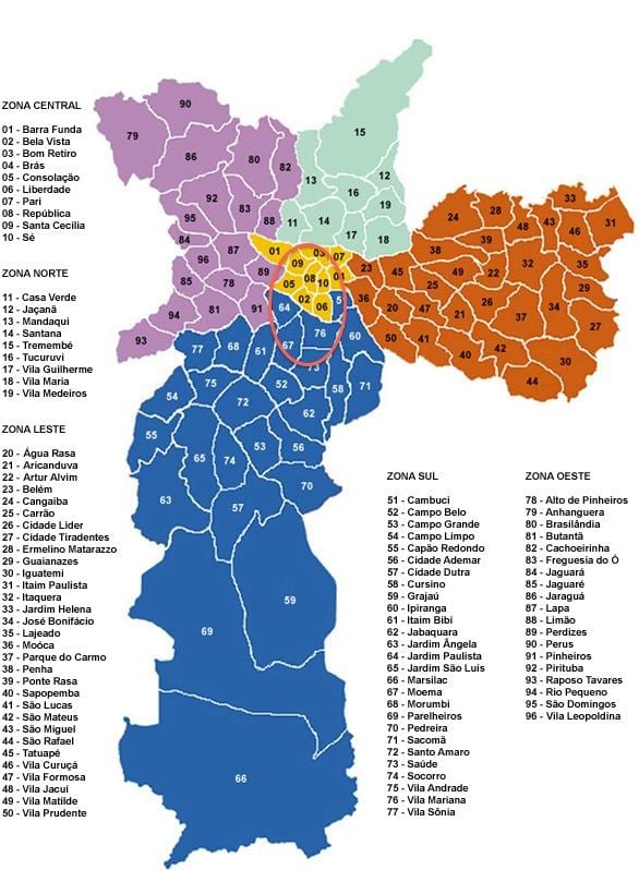 Sao Paulo kaart buurten